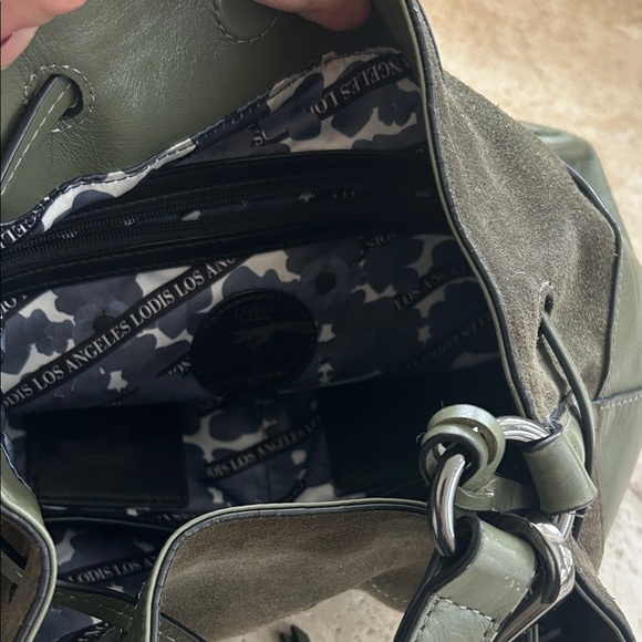 Lodis Elegant Olive Green Leather & Suede Bucket Bag - Picture 8 of 8